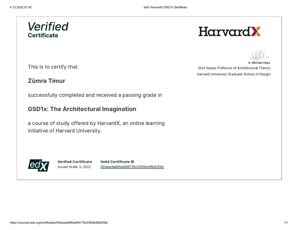 Certificate preview for The Architectural Imagination.
