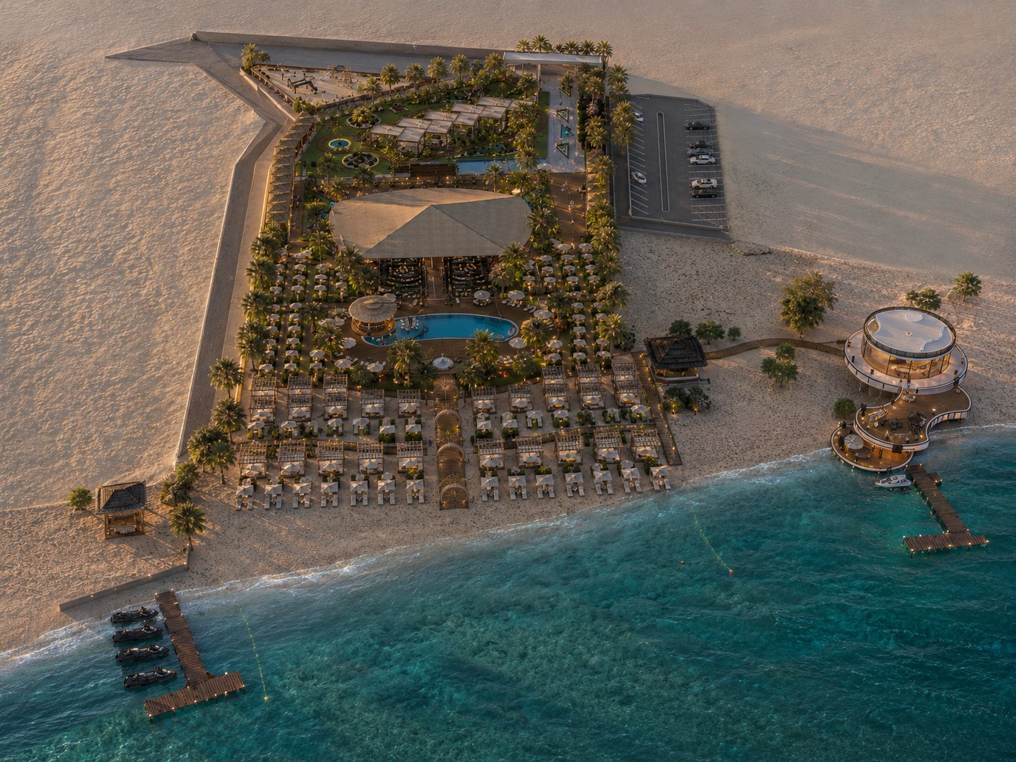 Aerial view of the Terramar coastal hospitality landscape and shoreline.