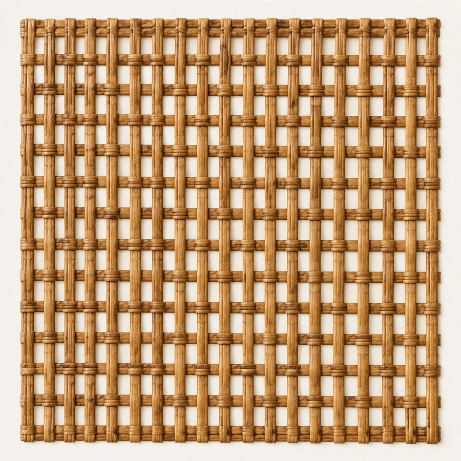 Open-weave natural rattan sample.