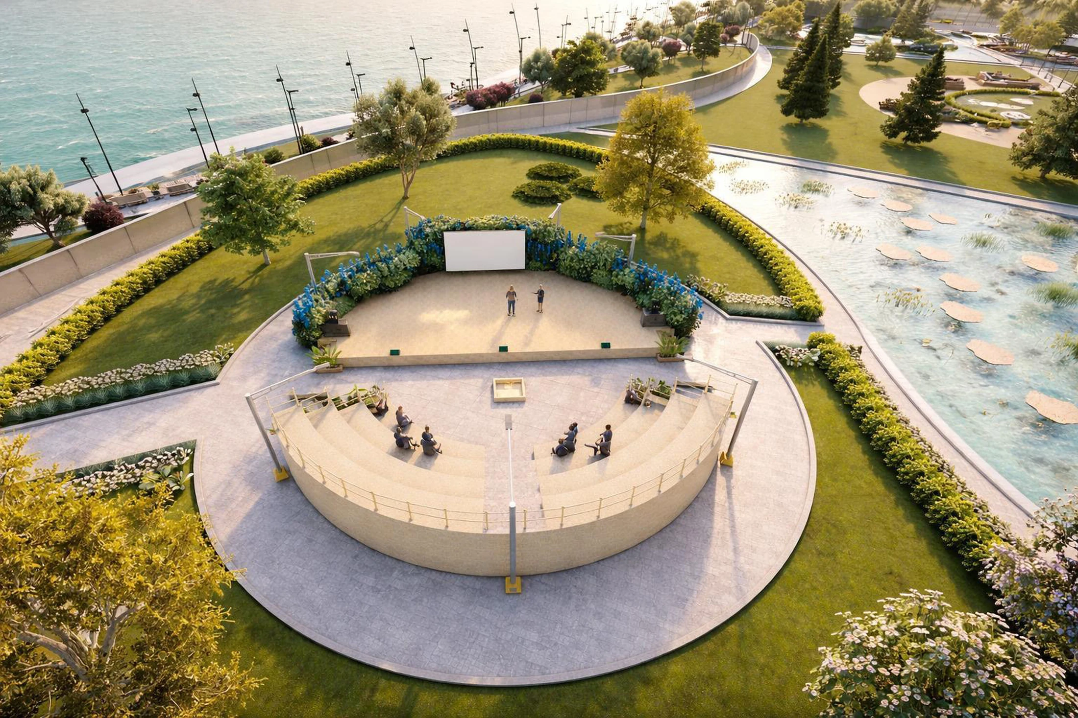 Amphitheatre and water edge.